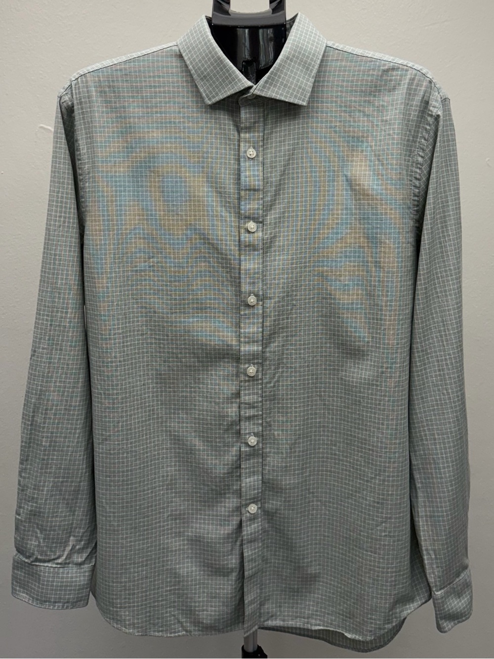 Michael Kors Slim Fit Green Check Dress Shirt 17 34/35 XL 100% Cotton
